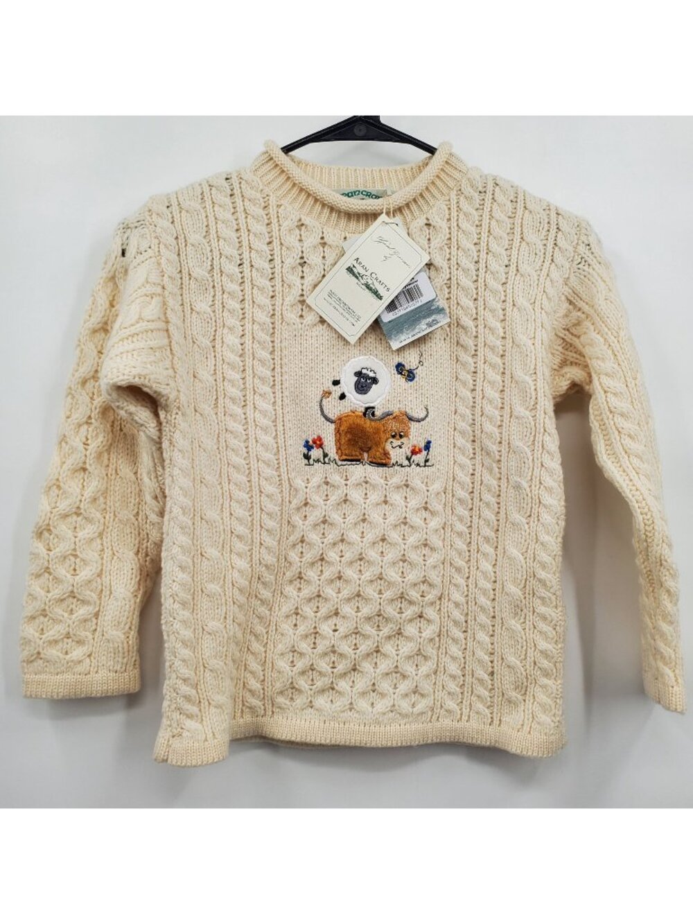 Aran Crafts Embroidered Aran Sweater Top Kids Size 6 - 7 NWT 100% Wool Ireland
